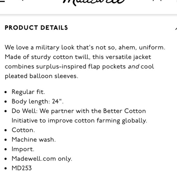 Madewell Pleat-Sleeve Military Jacket SEED KHAKI - Picture 10 of 11